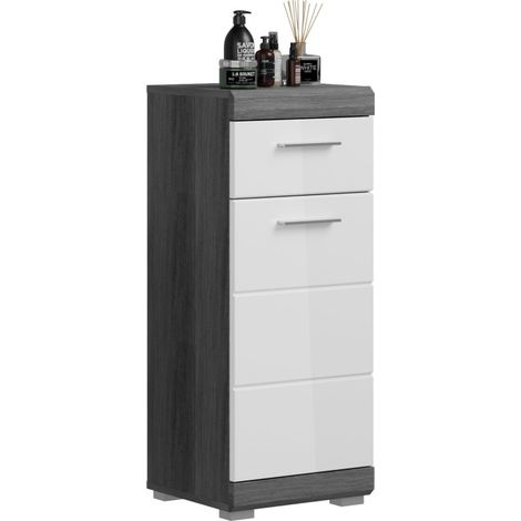 Niedriger Aufbewahrungsschrank SCOTT – 1 Tür und 1 Schublade – Dunkelgrau und Weiß – 37x88x31 cm