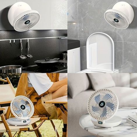 Ventilateur Portable Pliable - Batterie Lithium 1200mAh - USB-C Rechargeable - Fixation Murale Sans Perçage - Intérieur - 1 Pièce (1/4)
