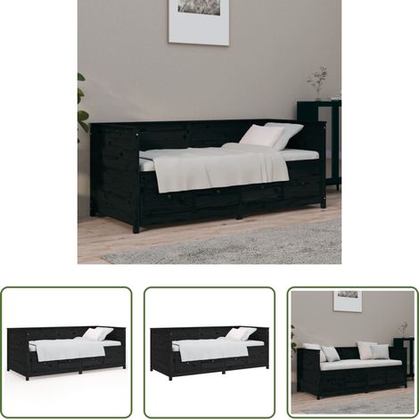 vidaXL Tagesbett Schwarz - Tagesbett Schwarz 75x190 cm Massivholz Kiefer (1/5)