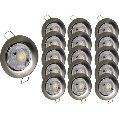 Lot de 15 Spot encastrable led fixe complet alu brossé blanc chaud 38° (1/4)