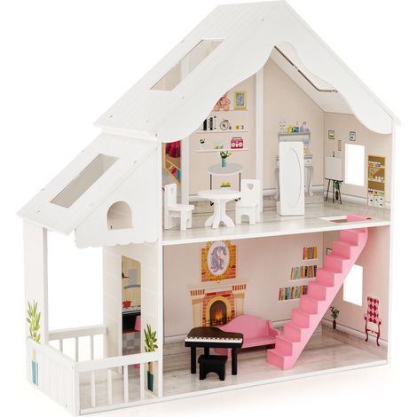 Casa delle bambole semi-aperta 81 x 30 x 86 cm stimola la fantasia atmosfera accogliente MDF bianco 200021144