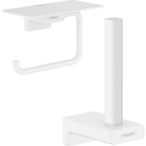 Porte-papier WC avec tablette blanc mat Hansgrohe AddStoris + Réserve porte-papier blanc mat