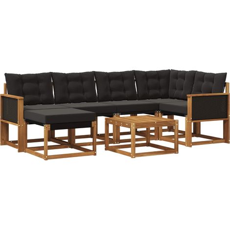 Outdoor Sofa Set with Cushion 7 pcs Natural and Black vidaXL