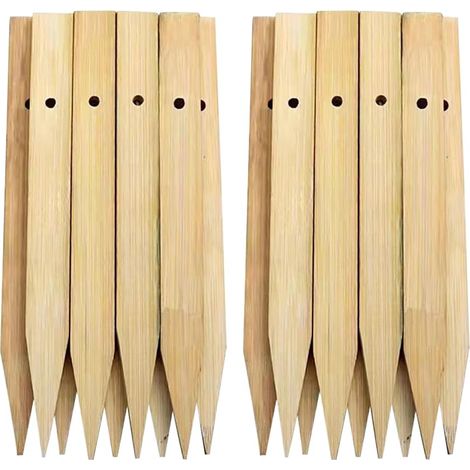 Lot de 20 piquets de jardin en bois de 20 cm, piquets de support pour plantes, piquets de sol robustes en bois, panneaux de légumes, piquets de clôture extérieure, piquets de bordure avec trous pour (1/5)