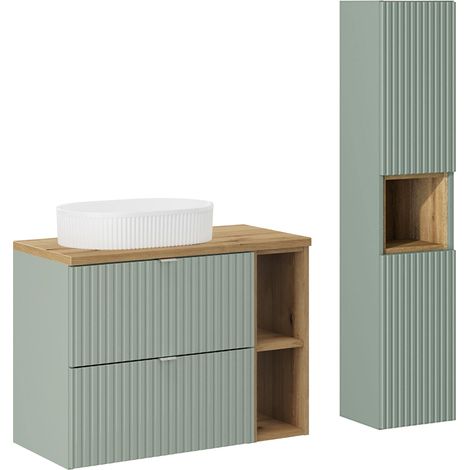 Set di mobili da bagno con lavabo Jade verde e marrone 80cm