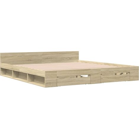 Cama con cajones madera ingeniería roble Sonoma 180x200 cm vidaXL