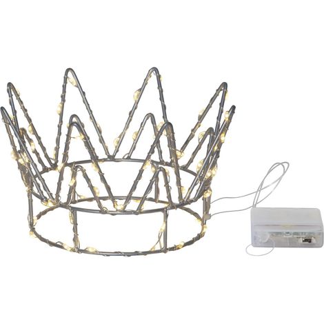 Couronne LED Star Trading, en métal, couronne lumineuse avec 70 LED en forme de goutte de rosée, piles + minuterie, argent, Ø 17 cm (1/4)