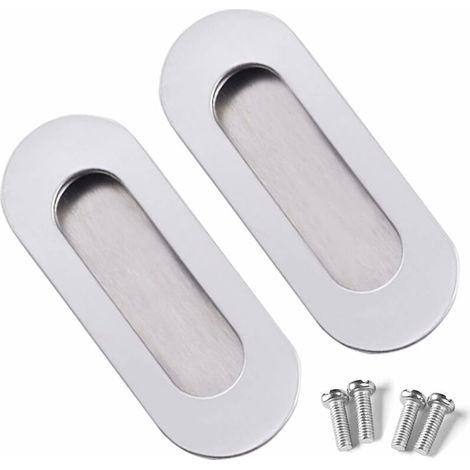 royaluxe - 2 Pièces Poignées Porte Encastrées,Poignée Encastrée en Acier Inoxydable,Poignée Ovale Encastrées avec Vis pour Porte Coulissante Armoire Placard Tiroir,Argent (1/5)