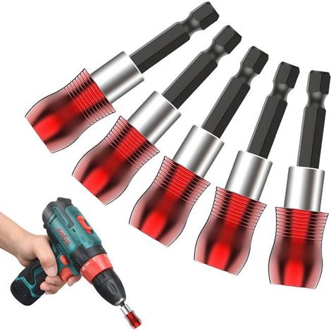 Porte-embouts magnétique en acier inoxydable 5 pièces, B, 1/4", tournevis à changement rapide 60 mm, outil de bricolage (1/5)