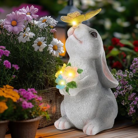 Statuetta di coniglio da giardino ad energia solare, ornamento per esterni, statuetta di animale da giardino con luce solare, coniglio decorativo per il cortile, regalo per l'inaugurazione della casa