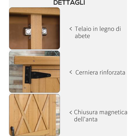 Armoire extérieure en bois massif, 2 battants, 4 tablettes intérieures, plateau métallique, 75x40x90 cm (1/5)