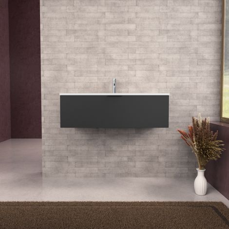 Inda - Badezimmerschrank B.100 mit mattiertem Waschbecken / Mattschwarz 1 Schublade - Topazio