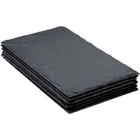 Lot de 6 assiettes plates en ardoise 30cm – Forme rectangulaire – Contact alimentaire – Facile d'entretien – Couleur gris – Secret De Gourmet