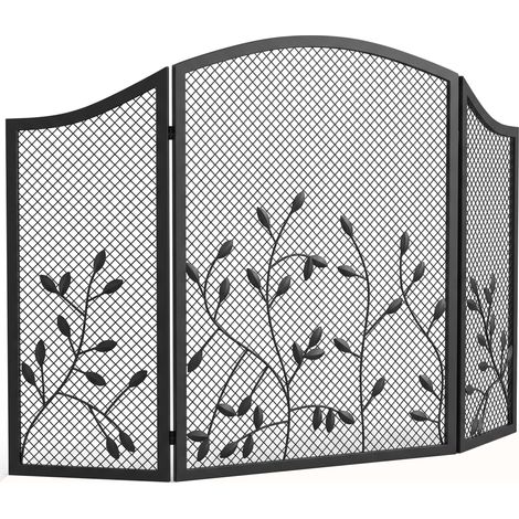 HOMCOM Parascintille per Camino Pieghevole a 3 Pannelli, 122x1x75 cm, Nero (1/5)
