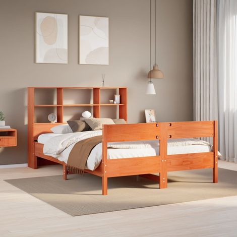 Cama con estantería sin colchón madera maciza marrón 135x190cm vidaXL (1/5)