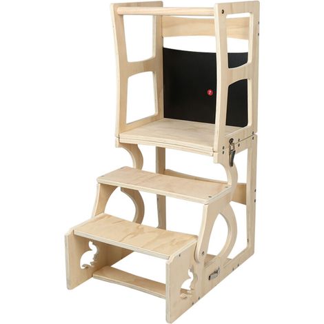 – Tour d'apprentissage Montessori évolutive 40x56x90cm – Panneau multicouche – Barre de sécurité – Tableau noir – Bureau convertible (1/5)