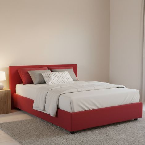 Talamo Italia Letto piazza e mezza Nicole, Letto contenitore con rivestimento in tessuto, 100% Made in Italy, Apertura frontale, adatto per materasso Cm 120x190, Rosso, con imballo rinforzato (1/4)