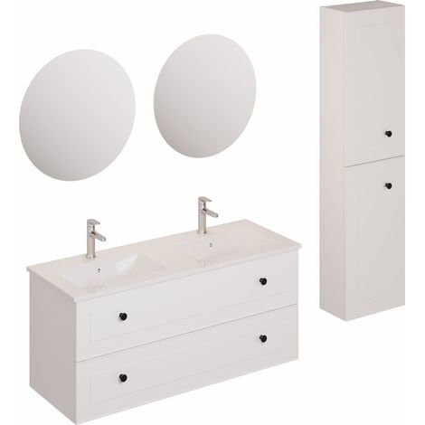 Naturel Mobiletto da bagno con lavabo, inclusi rubinetto, bocca e scarico Naturel Forli bianco (KSETFORLI6) (1/4)
