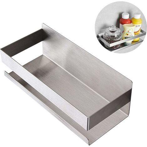 Étagère de rangement pour épices de cuisine, sans trous, boîte à épices murale en acier inoxydable 304, étagère de rangement multifonctionnelle (1/5)