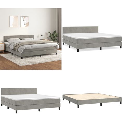 Sommier à lattes de lit et matelas Gris clair 160x200cm Velours - Lit Tapissier - Lit Double - Matelas Ressort Ensaché - Tête De Lit Ajustable - Literie Velours - Home & Living (1/5)