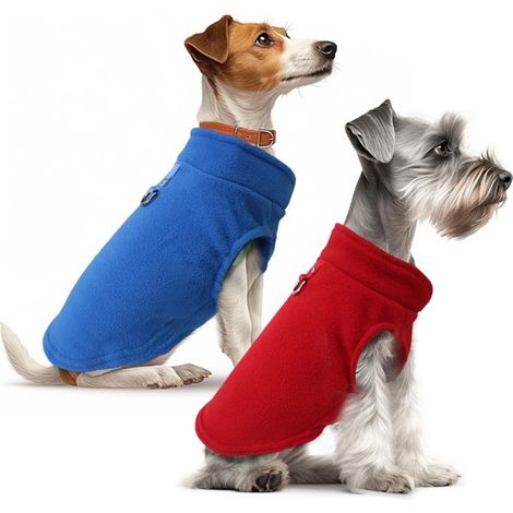 Conjunto de 2 suéteres para perros, cálidos y suaves, adecuados para perros pequeños y gatos, hechos de polar, verde + azul claro, XL (1/5)