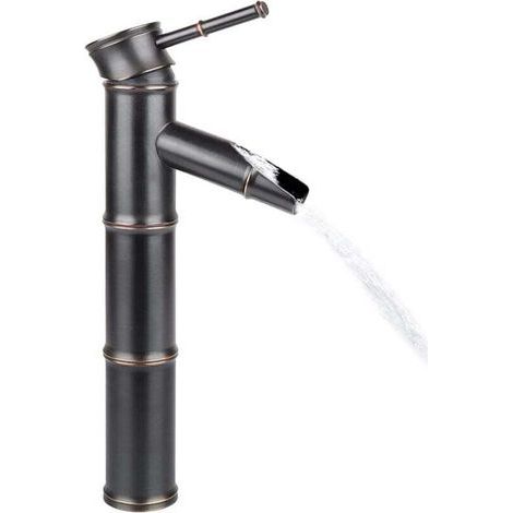 Vintage kitchen mixer tap in antique bronze, solid copper, bamboo, for bathroom, hotel, washbasin, copper, 3 seals (black) (1/3)