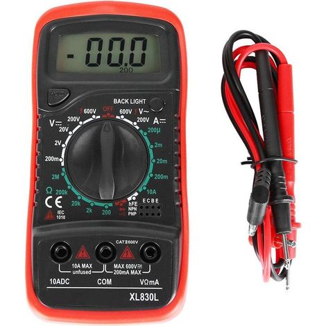 Multimètre à affichage numérique, XL830L Ordinateur de poche LCD Multimètre numérique Voltmètre Ampèremètre Ohmmètre AC/DC testeur de tension, équipement de mesure de poche portable(XL830L Red) (1/5)