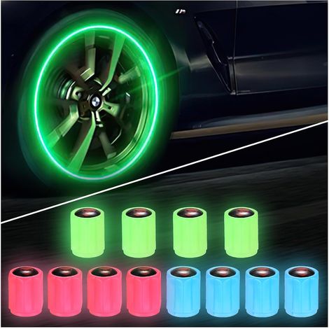 Bouchons de Valve de Pneu de Voiture Lumineux, 12 Capuchons Fluorescents de Valve de Pneu de Voiture Universel, Crâne Anti-Poussière Couvercle de Tige de Valve Lumineux pour Voiture Vélo Motos (1/5)