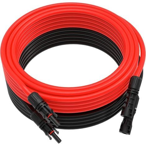 Câble solaire 6 mm²/4 mm², câble de 5 m pour panneaux solaires, rallonge pour systèmes de panneaux solaires (rouge et noir) (1/3)