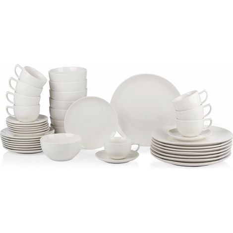 Assiettes Service de Table 8 Personnes - Vaisselle et Arts de la Table 40 Pièces - Compatible Lave-Vaisselle - Blanc (1/5)