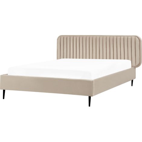 Cama con somier moderna tapizado terciopelo cabecero patas de metal gris pardo 140 x 200 cm Brin (1/5)
