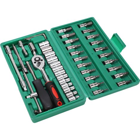 Coffret 46 Pièces Douilles et Embouts pour Réparation Auto, Clé à Choc Universelle, Boîte de Rangement, Acier au Carbone, Kit d'Outillage (1/5)
