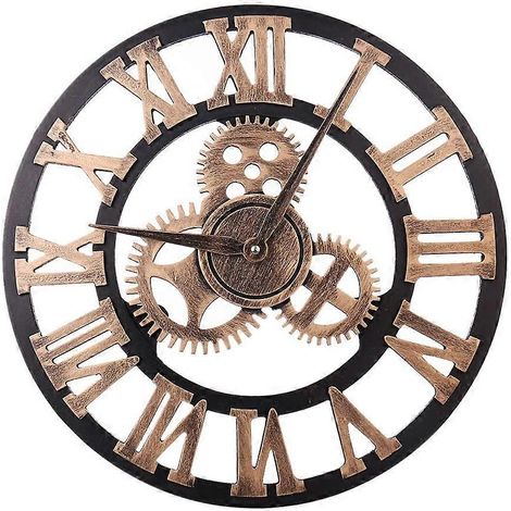 2024 16 '' Retro Roman Style Silent Wooden Wall Clock for Bar, Cafe, Home (Roman Gold, 16 '') (1/5)