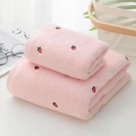 Serviette De Bain - Coton - 140 X 70 Cm Et Serviette Main 75 X 35 Cm - Rose - 2 Pièces