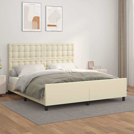 Cadre de lit avec Cadre de lit avec tête de lit,Structure de lit avec panneau de lit ,Lit Adulte Crème 160x200 cm Similicuir 799660 (1/5)