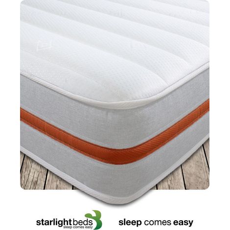 Starlight Beds – Hybrid Double Mattress. 7.5 Inch Deep Eco Friendly Double Mattress with Memory Fibre and Springs. 4ft6 x 6ft3 (STARLIGHT 04)