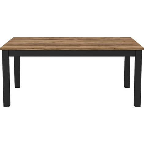 Tisch für 6 Personen für Esszimmer, Kollektion DARWIN. Tischplatte in Fichtenfarbe. Schwarze Beine.