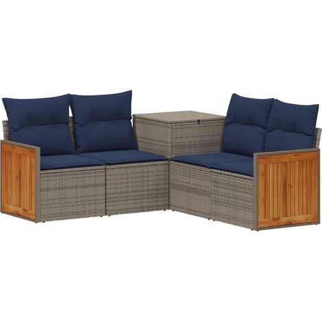 Set di divani 5 pz Grigio e Blu Navy Rattan sintetico e Acciaio vidaXL (1/5)