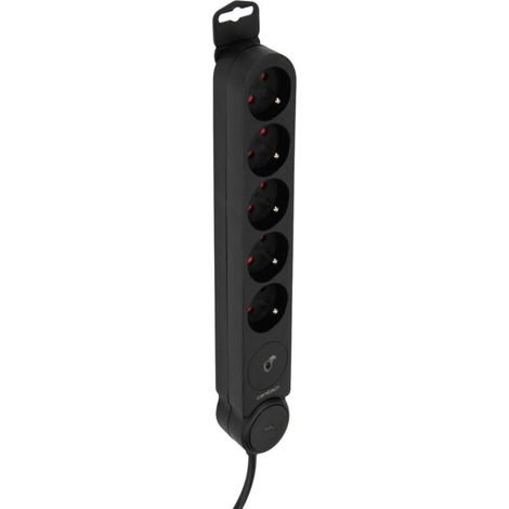 Bloc multiprise parafoudre 5x16A + interrupteur - Noir - (1/4)