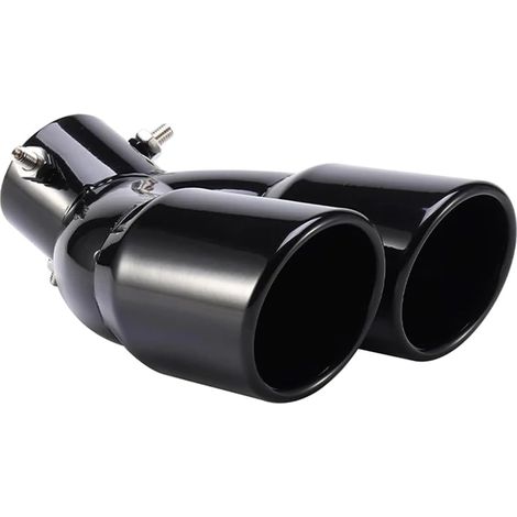Acier Inoxydable Extrémités de Tuyau D'échappement Voiture Embout Silencieux Tuyau Echappement Tuyau de Queue D'extrémité Double Sortie Plier Noir 63mm (1/5)
