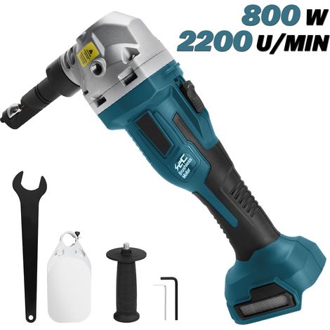 Grignoteuse Sans Fil 800 W, 2 200 tr/min, Compatible avec Batterie Makita 18V, Sans Balais, Tête de coupe orientable 360°, Outil de découpe de métal Profondeur de coupe 2,5 mm (Batterie non incluse)