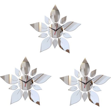 3X Miroir Acrylique Matériel Simple Face Stickers Muraux Moderne Style Mur Horloges Un Quartz Décoration Murale Montres Argent (1/4)