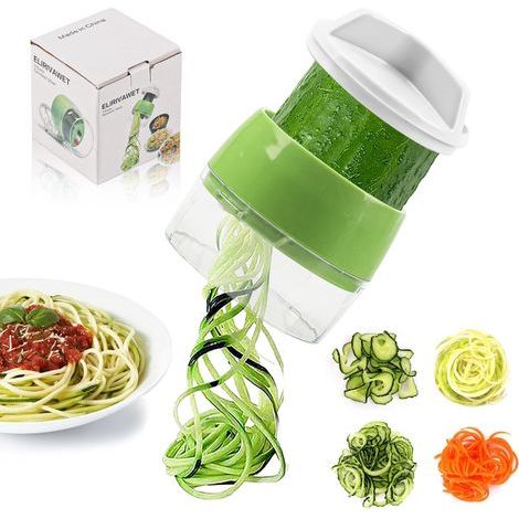 Coupe-légumes spiraliseur 4 en 1, coupe-légumes pyramidal, coupe-légumes pour pâtes, coupe-légumes en acier inoxydable, coupe-pommes de terre, carottes, courgettes, pâtes (1/5)