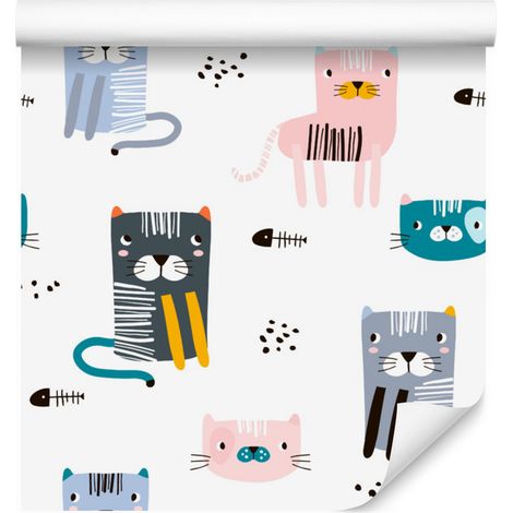 Papier peint à motifs de chatons colorés, style scandinave, pour salon et chambre, 50 x 1000 (1/5)