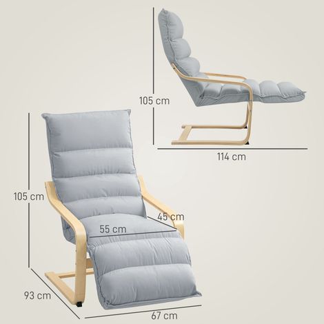 Fauteuil lounge en bois de bouleau, fauteuil rembourré avec repose-pieds réglable, fauteuil moderne, gris clair (1/5)