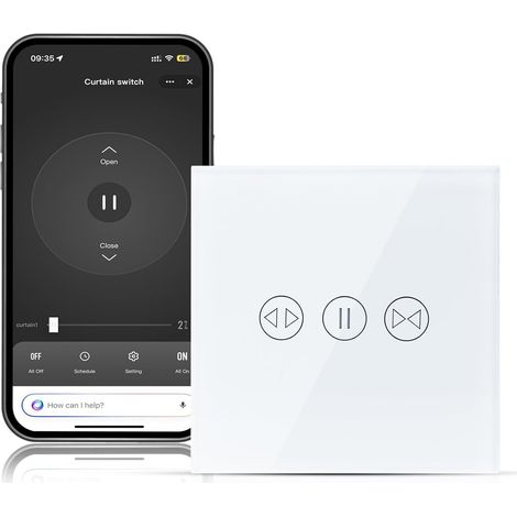 Interrupteur Volet Roulant Connecté WiFi, Interrupteur Tactile pour Rideaux Stores Compatible avec Home, Smart Life, Contrôle APP, Vocal et Minuterie, 86x86mm (Fil Neutre Requis) (1/5)