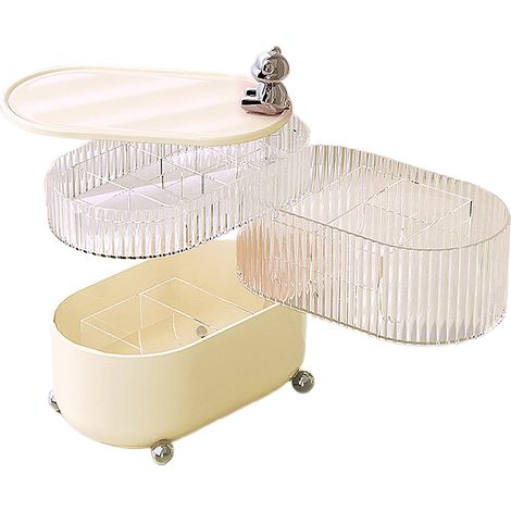 Boîte de Rangement Design Ours, Blanc Crème, 3 Niveaux, Couvercle Rotatif, Anti-poussière, pour Cosmétiques et Bijoux (1/5)