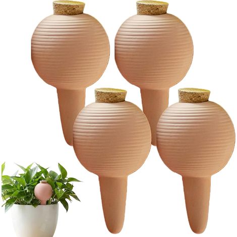 Lot de 4 Globes D'arrosage en Céramique, 430ml Arrosage Automatique Terre Cuite Grande, Arrosage Bouteille Automatique Terre Cuite, Terracotta Piquets D'arrosage Automatique pour Vacances Bureau (1/5)