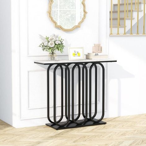 Rangement élégant Console d'entrée effet marbre, plateau 100 x 30 cm, pieds réglables et kit anti-basculement (1/5)