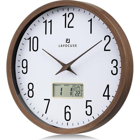 30 cm Wall Clock Calendar LCD with Date Thermometer, Vintage Silent Wall Clock, Brown, No Ticking Decorative for Kitchen, Living Room, Bedroom, Office (1/5)